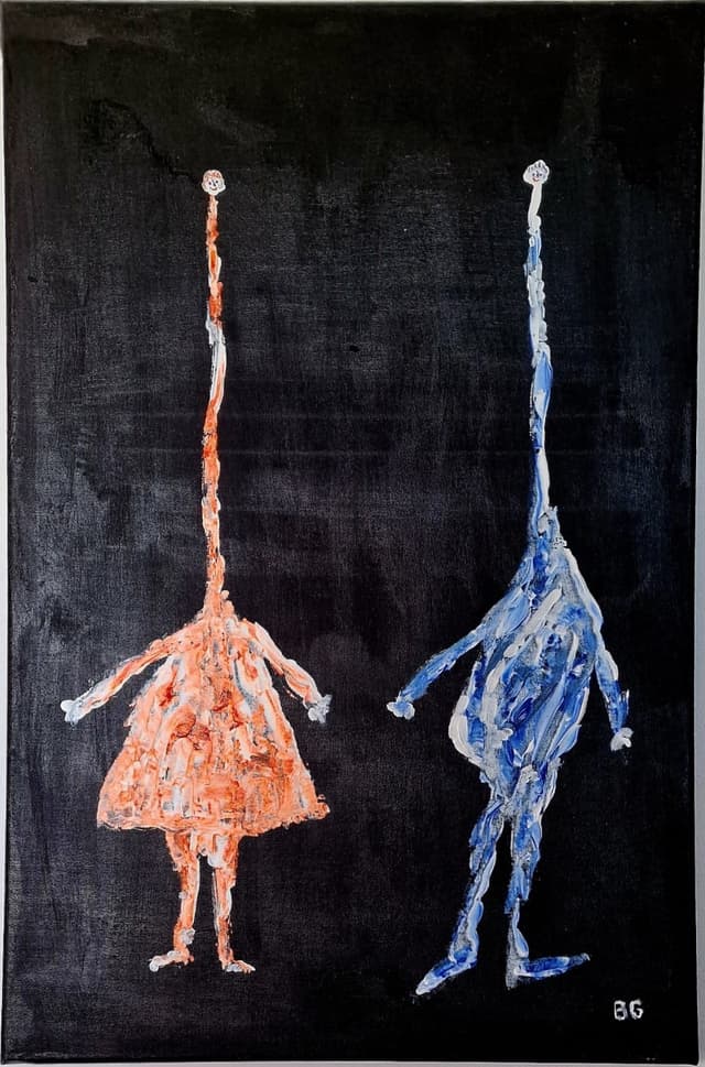 Två singlar med huvuden på skaft